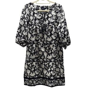 Studio Park Black and White Floral Pattern Textured Cotton Dress Size Medium